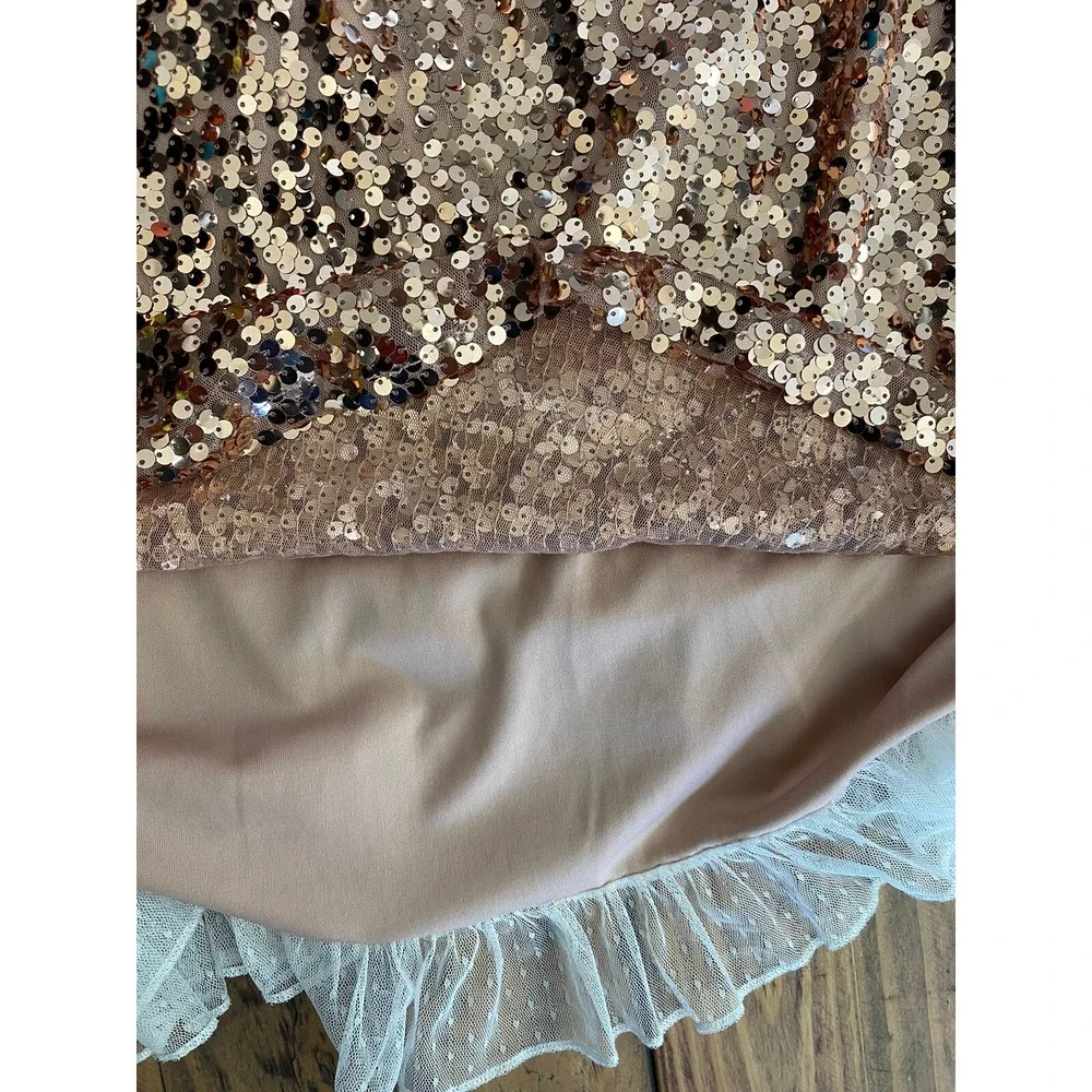 Girl's Sz: 16 Rose Gold Copper Sequin Mini Shift Dress by Beautees